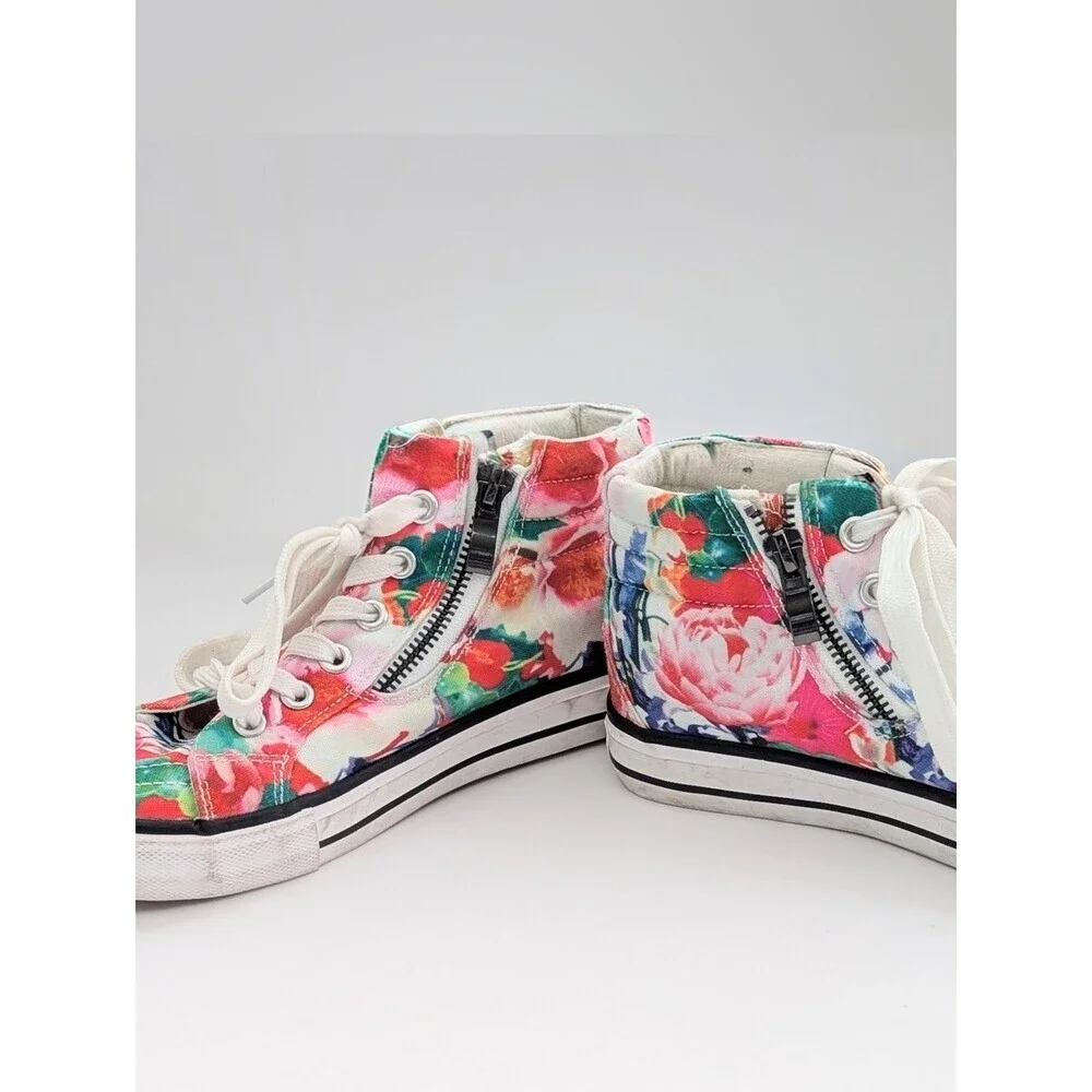 Girls' (Size 1) Floral Canvas High-Top Sneakers/Shoes w/Laces & Side Zippers